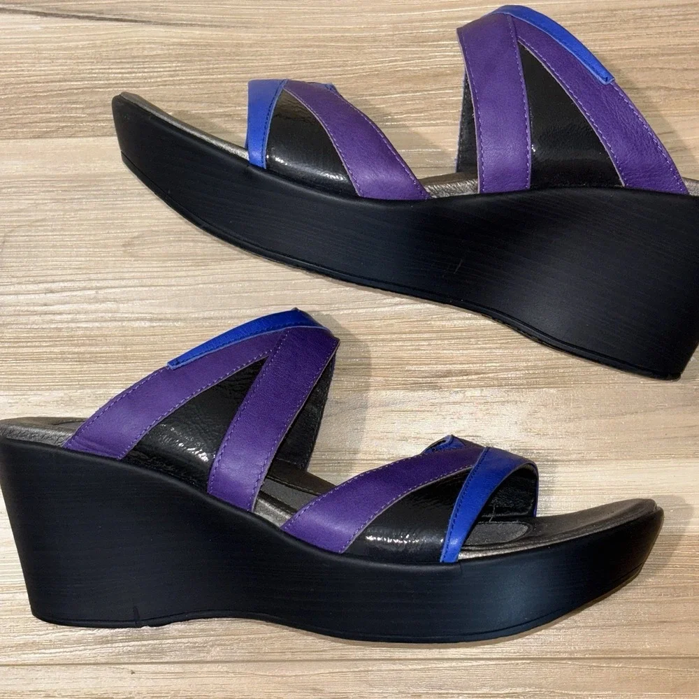 $165 NAOT 41/10 Color block Sandals Siren Platform Wedge Slides Grannycore‎